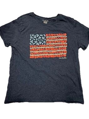 Vera Bradley Navy Floral American Flag Logo Knit Crew Neck T-Shirt M Women